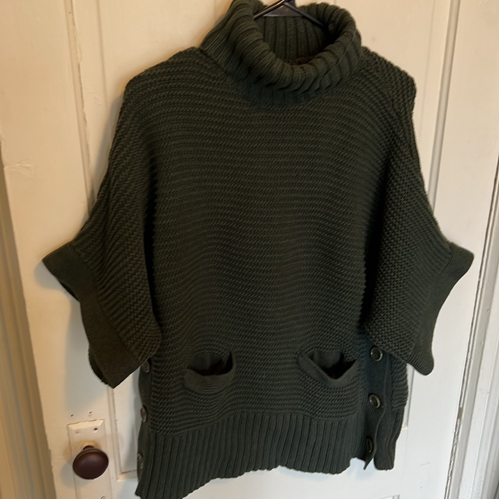J. Crew Turtleneck Poncho Sweater in Dark Green - Picture 3 of 9